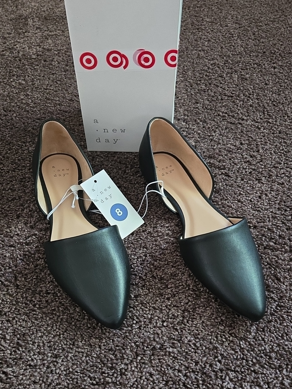 NEW a new day Black Pointed Toe Flats 8